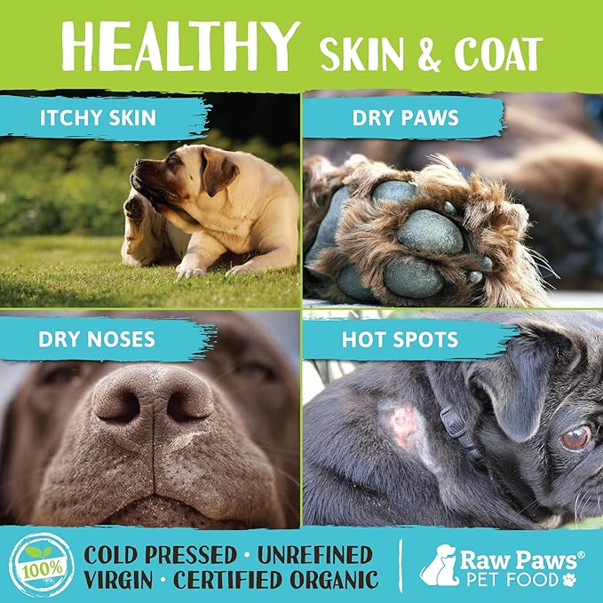 Raw Paws Virgin Organic Coconut Oil for Dogs & Cats, 4-oz - Treatment for Itchy Skin, Dry Nose, Paws - Hot Spot Lotion - Natural Hairball Remedy for Cats