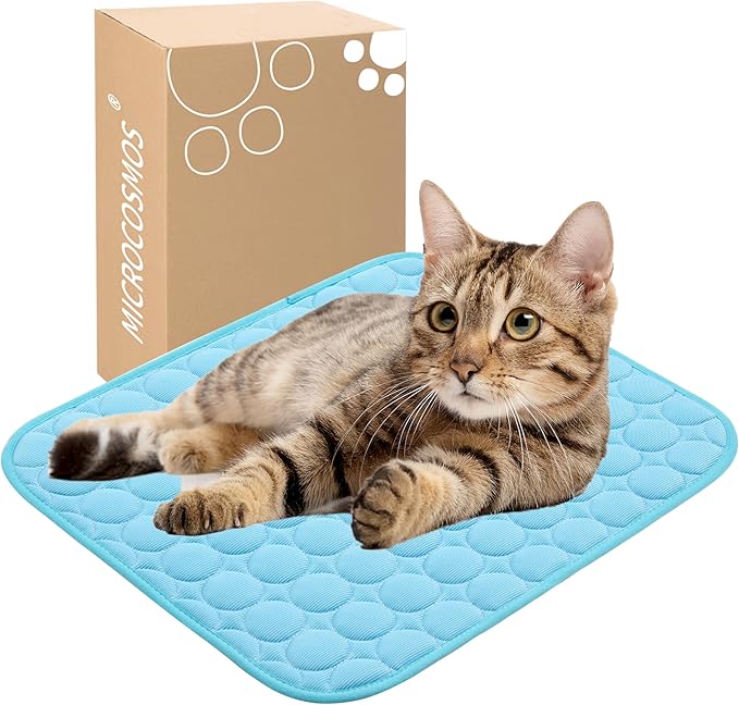 MICROCOSMOS Summer Cooling Mat & Sleeping Pad- Water Absorption Top, Materials Safe, Easy Carry, EZ Clean. Keep Cooling for Pets, Kids and Adults.(Blue, 19" x 15")