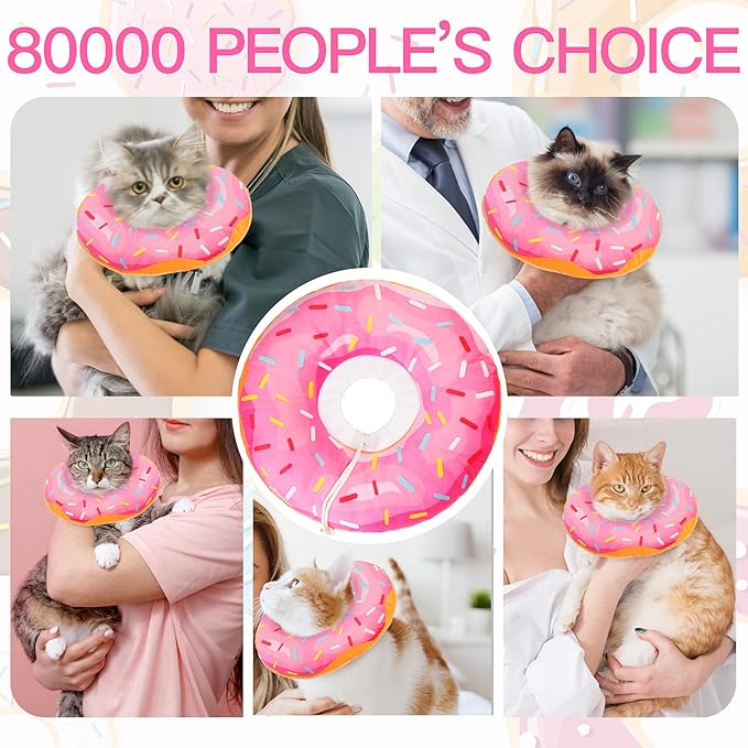 Cat Cone Collar Soft, Cute Cat Donut Collar After Surgery, Adjustable Kitten Recovery Cones to Stop Licking, Lightweight Neck Elizabethan Collars for Cats Kittens (Pink, Large)