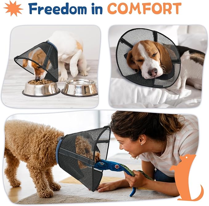 Dog Cone Collar to Stop Licking: Breathable Mesh Elizabeth Recovery Collar Alternative with Soft Padded After Surgery Neuter Spay Wound, for Large Medium, Small Dogs, Normal Eating and Drinking
