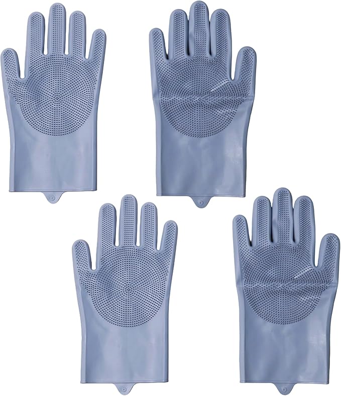 Pet Grooming Gloves，Heat-Resistant Silicone Gloves with High-Density Teeth for Enhanced Massaging and Bathing of Dogs and Cats (Gray, 2 Pair)