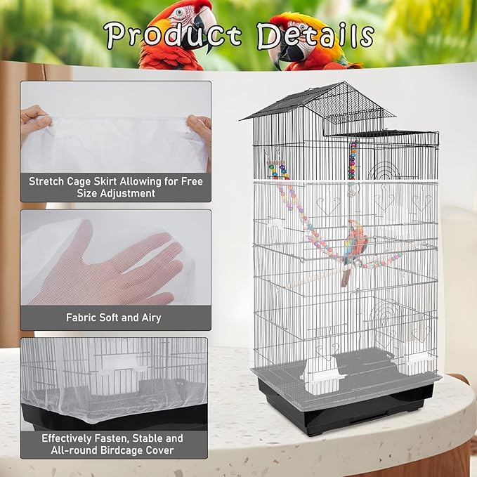 Universal Bird Cage Seed Catcher – Stretchy, Lightweight Mesh Skirt for Parrot Cages, Stops Scatter, Breathable Fabric, Adjustable & Reusable, White viiwxx