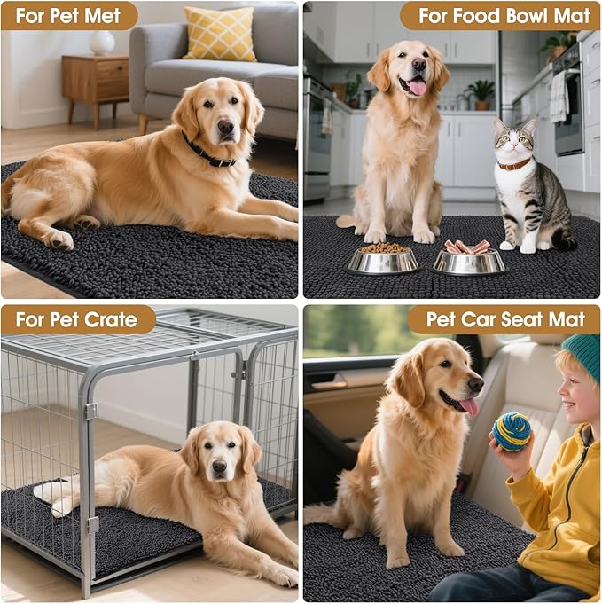 IM HOME 48" x 38" Dark Grey Dog Door Mats for Muddy Paws, Chenille Absorbent Dog Mat, Non Slip Heavy Mud Mat for Dogs, Soft Pet Bed Mat for Entryway, Mud Paws, Inside Floor