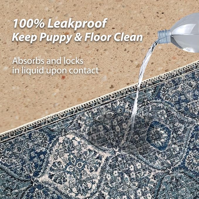 nunubaby Washable Pee Pads for Dogs, Stylish, Non-Slip and Leak-Proof Pee Pads. Reusable Potty Pads for Dogs for Crates and Floors.(Blue/Multi, 18" x24" )