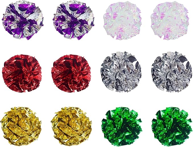 Andiker Cat Crinkle Balls, 2.36 Inches 6 Colors 12pcs Cat Balls Chew and Chase Kitten Mylar Crinkle Ball Lightweight Cats Toys for Indoor Cats to Keep Fit and Active(12pcs)