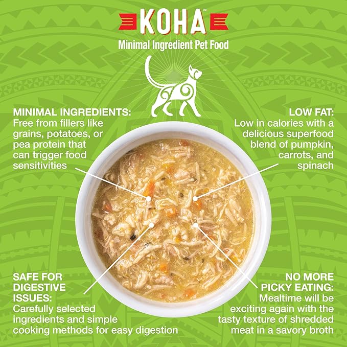 KOHA Pure Shreds Chicken and Duck Entrée for Cats, High Protein Wet Cat Food, 5.5oz Cans (Pack of 12)