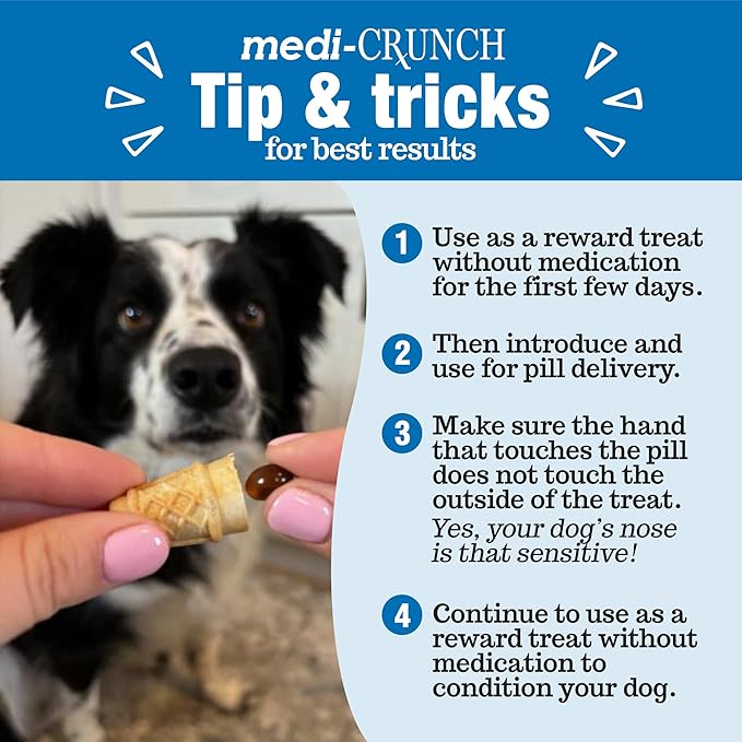 Medi-Crunch Pill Pouches for Dogs, Peanut Butter Dog Pill Treats for Capsules & Tablets, Crunchy Pill Pocket Alternative for Picky Eaters, Hypoallergenic Low Sodium Vet Recommended, 60 Treats