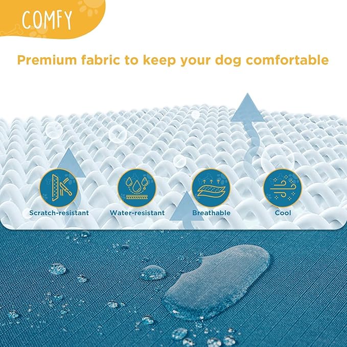 Folding Raised Dog Cot, Large Outdoor Elevated Dog Bed, Cooling Chew Proof Pet Cots Bed, Portable, Heavy Duty Up to 160 lbs, Pet Cot for Camping, Home, Dark Blue, 43"x27"x7"