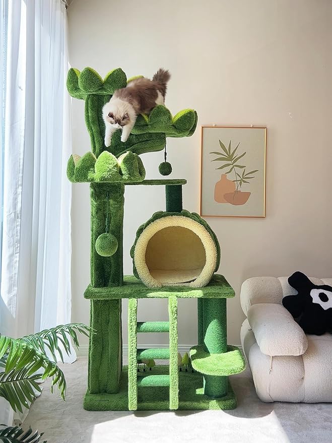 80.3'' Modern Cat Tree, Tall Cat Tower for Indoor Cats Adults, Luxury Climb Tower with Scratching Post, Heavy Duty Cat Condo with Ladder, Toys, Double Sided Mat, Lotus Perch for Multi-Cat Families