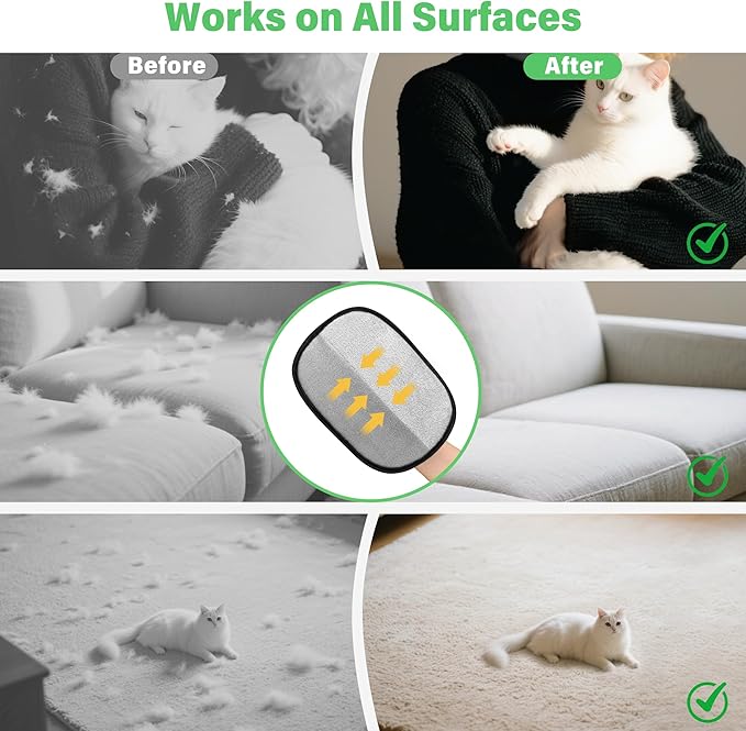 Pet-Hair-Removal-Glove Reusable Electrostatic-Gloves-Pet-Hair-Remover for Furniture, Couch, Carpet,Car Seat Pet-Hair-Remover-Tool for Dogs & Cats Hair Remover Mitt Pet-Double-Sided-Grooming-Glove 1Pcs