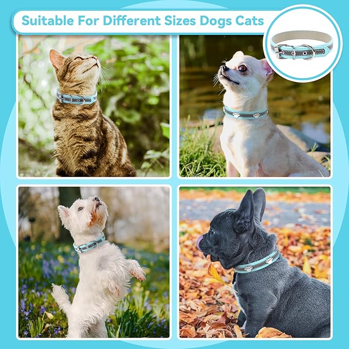 PETCARE Reflective Dog Collar with Cute Paw Rivet Studded Funny Soft PU Leather Adjustable Puppy Dog Collars for Small Medium Large Dogs Cats (Blue,XX-Large)
