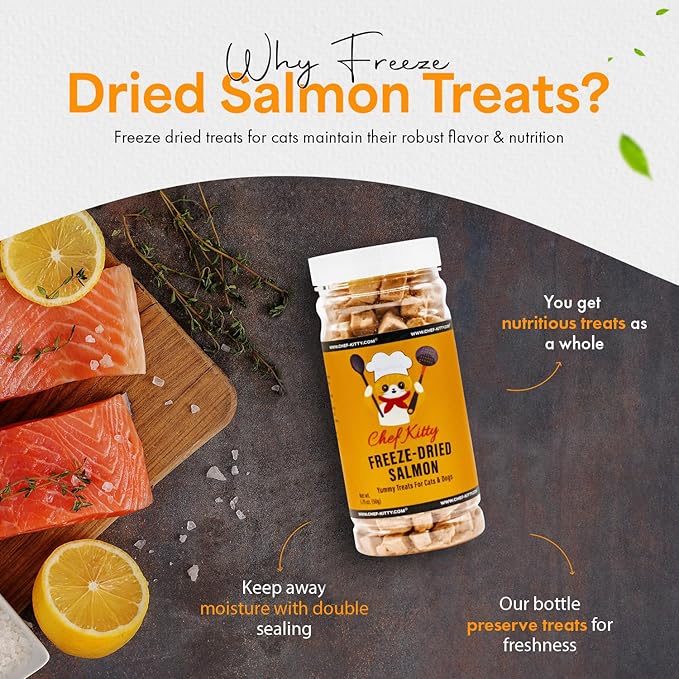 Freeze-Dried Salmon Treats for Cats & Dogs – 100% Wild Caught, Single Ingredient, High-Protein, Healthy Snack – No Additives or Preservatives – 1.4oz - Inspected & Tested in USA