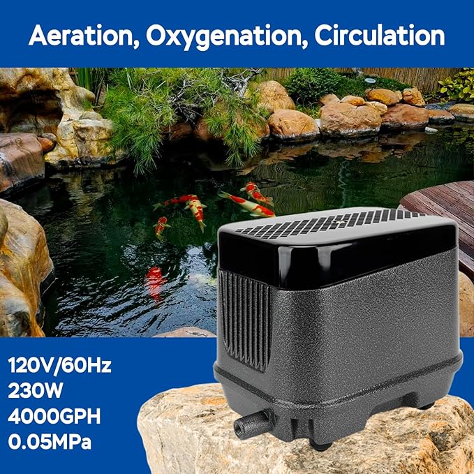 AquaMiracle Linear Air Pump ZP-40/ZP-60/ZP-100/ZP-200 for Pond Aeration, 635/950/1600/4000GPH Septic Air Pump Pond Aerators for Outdoor Ponds, Waste Treatment, Aquarium, Fish Farm, Seafood Restaurant