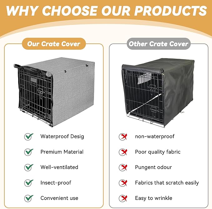 Dog Crate Cover - Double Door Waterproof Pet Kennel Cover, Durable 600D Polyester Protective Cage Cover for 36 Inch Dog Crate - Grey