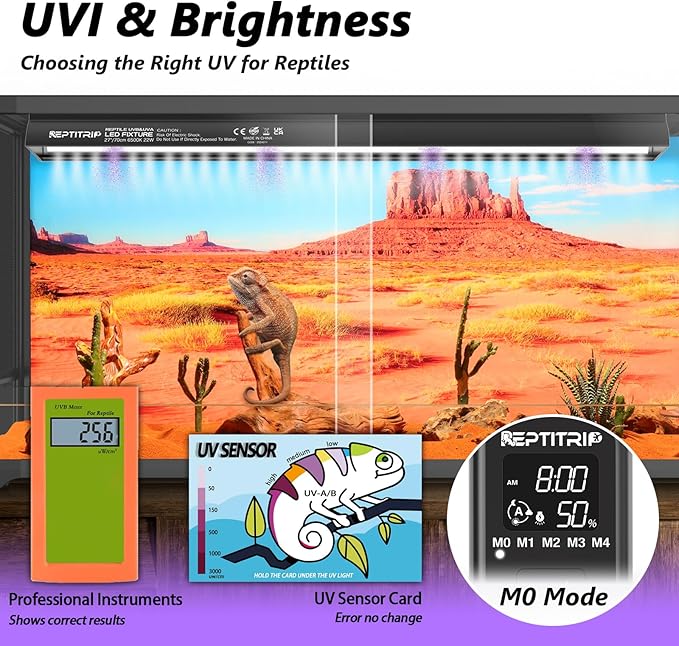 27-INCH LED UVB Light for Reptiles, LED Reptile Light Fixture Controller with Dimming and 4 UVI Modes, 22W Aluminum UVA UVB Lamp for Turtles, Snakes, and Bearded Dragons, 6500K