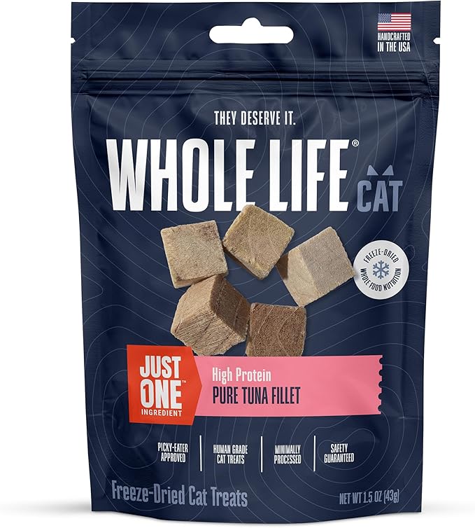 Whole Life Cat Just One Tuna Freeze Dried Cat Treats - Human Grade High Protein Food, Healthy Training Snacks, Freeze Dried Tuna Food Toppers, USA Made Natural Treats - 1.5 oz (Pack of 1)