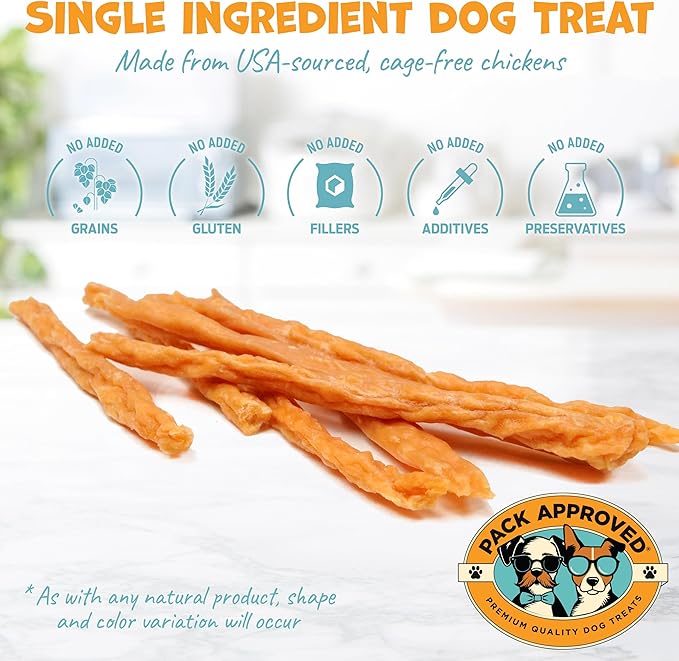 Chicken Sticks for Dogs - Dehydrated Chicken Jerky Treats. Single Ingredient Made and Sourced in America - High Protein, Low Fat - Crunchy Treat Sticks - 6.2oz