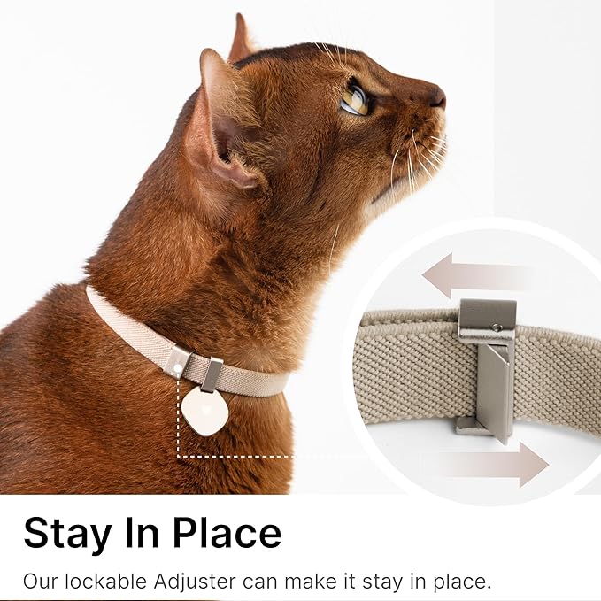 Safety Cat Collar Pro and Tag Set - U.S. IDA Gold Award, Elastic Release Cat Collar Charm Tag, Non Breakaway Cat Collar Adjustable with Charm for Kitten Small Large Cats (Linen, S)