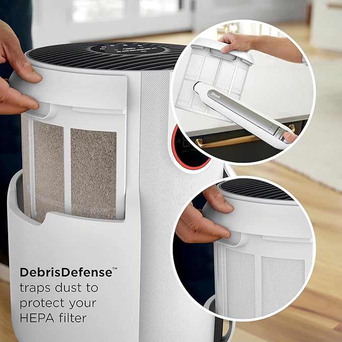 Shark Air Purifier for Home with NeverChange(5-Year) HEPA Air Filter, 1400 sq. ft. for Powerful Multi-Room Purification, Filters Smoke, Captures 99.98% of Particles & Dust, HP302, White