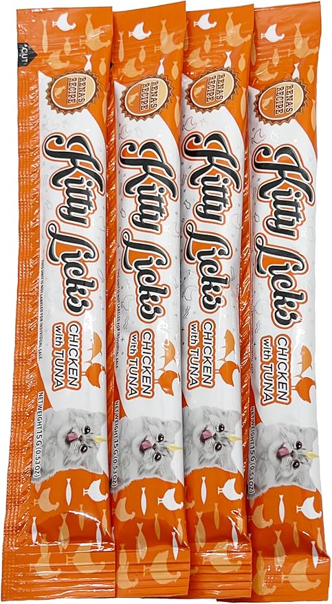 Rena's Recipe Kitty Licks Chicken Barrel (60 Tubes) 3 flavorsX 20 Tubes Cream Lickable Cat Treats 3 Different Flavors: Chicken, Chicken with Tuna, and Chicken with Liver