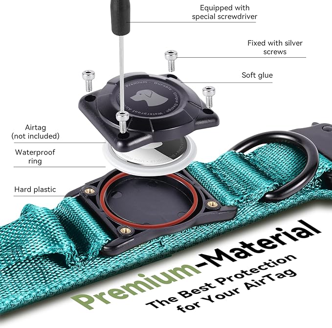 2025 Upgrade Waterproof AirTag Dog Collar, Military Tactical Dog Collar with AirTag Holder, Comfortable Control Handle and Metal Buckle, GPS Dog Collar Holder for Medium to Large Dogs (Blue, XL)
