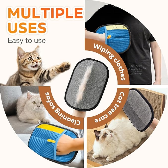 Reusable Pet Hair Remover Gloves – Electrostatic Lint & Fur Removal, Machine Washable Cleaning Gloves for Furniture, Clothes & Car (Blue)