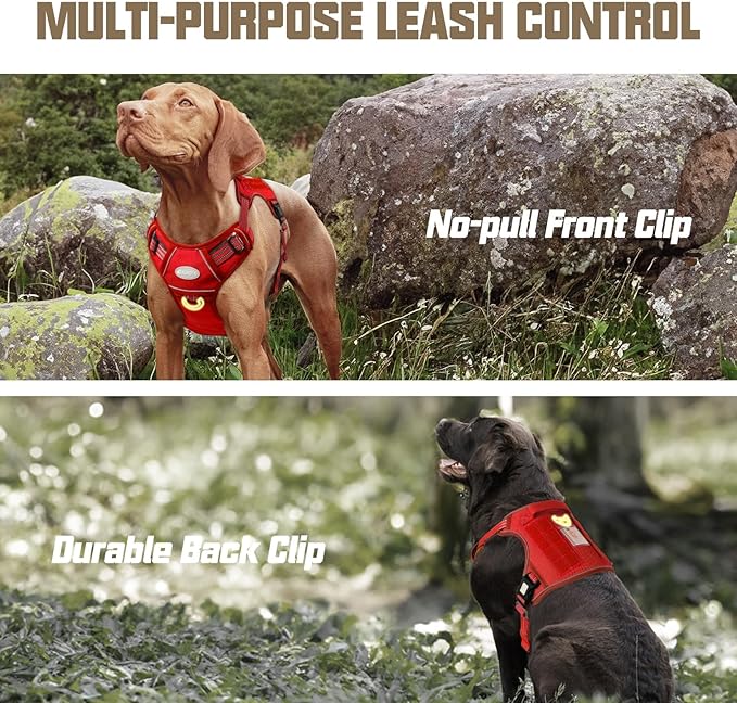 AUROTH Tactical Dog Harness for Large Dogs No Pull Adjustable Pet Harness Reflective K9 Working Training Easy Control Pet Vest Military Service Dog Harnesses Red M