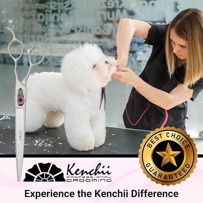Kenchii Love Dog Grooming Scissors, 8 Inch Straight Shears, Dog Scissors for Grooming, Professional Pet Grooming Scissors, Heavy Duty, Durable and Sharp