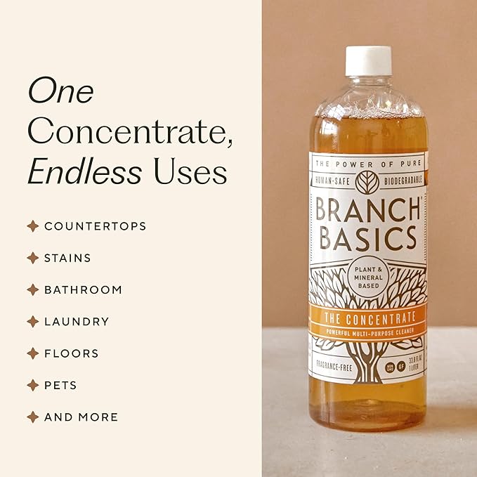 Branch Basics Premium Starter Kit in Glass: All Purpose Cleaner, Glass Cleaner, Bathroom Cleaner, Wash Bottle, and Laundry Bottle (3 Glass Spray Bottles + Concentrate) Fragrance-Free