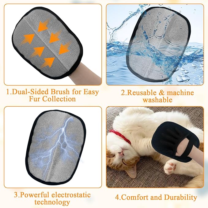 Electrostatic Pet Hair Removal Glove, Reusable Static Removal Gloves for Pets Hair, Versatile Pet Grooming Gloves for Couch, Furniture, Carpet, Car Seat