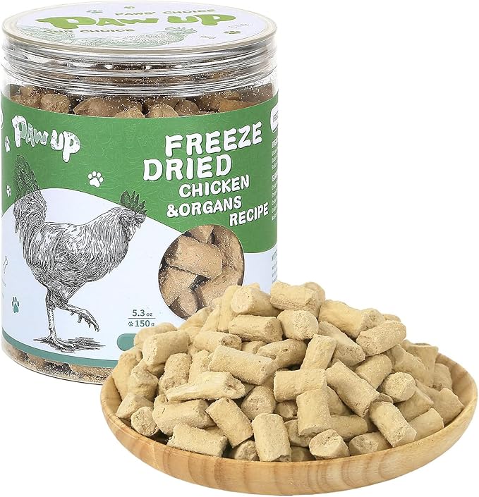 Freeze Dried Dog Treats,Chicken Breast&Organs Recipe Raw Dog Food Topper, High Protein Freeze-Dried Food for Cats, Rawhide Free, Gluten&Grain Free, 5.3oz