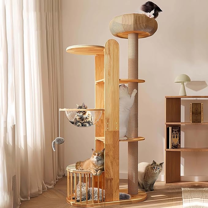 75 inch Cat Tree Tower for Indoor Cats Large Adult, Modern Big Cat Climbing Tower, Tall Cats Post, Corner Wood Cute Cat Condo with Sisal Scratching Posts