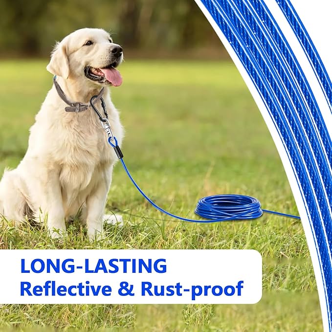 Heavy Duty Dog Tie Out Cable and Stake,30FT Rust Proof Dog Leads Cable for Yard with Swivel Hook,360°Swivel Spiral Dog Stake&Chain Up to 200 lbs,Removable Ground Anchor for Outdoor Beach Camping
