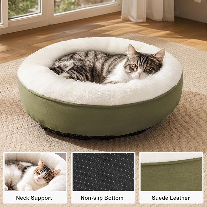 Love's cabin Round Donut Cat and Dog Cushion Bed, 20in Pet Bed For Cats or Small Dogs, Anti-Slip & Water-Resistant Bottom, Super Soft Durable Fabric Pet beds, Washable Luxury Cat & Dog Bed Olive Green