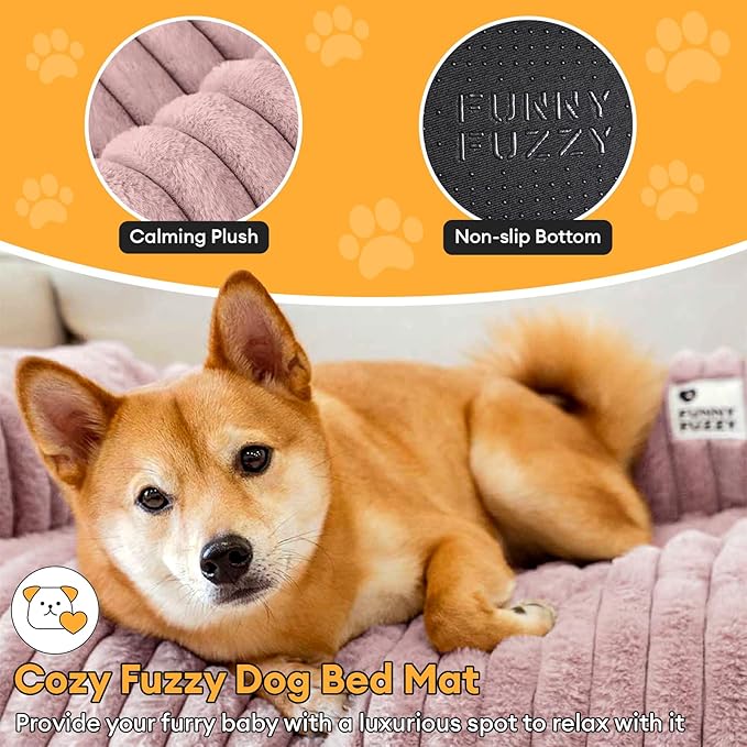 FUNNY FUZZY Pet Couch Cover for Sofa, Calming Dog Bed for Couch, Fluffy Plush Dog Couch Mat for Furniture Protector for Large Medium Small Pets, 47×37 in, Pink