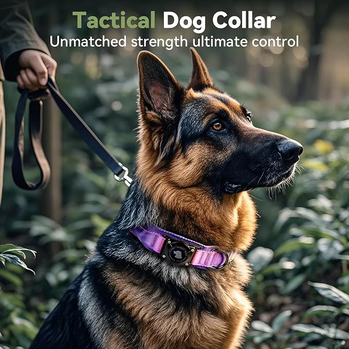 2026 Upgrade Waterproof AirTag Dog Collar, Military Tactical Dog Collar with AirTag Holder, Comfortable Control Handle and Metal Buckle, GPS Dog Collar Holder for Medium to Large Dogs (90s Retro,L)