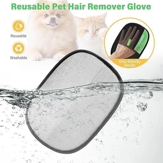 Pet-Hair-Removal-Glove 2Pcs, Double-Sided-Pet-Grooming-Glove Reusable Cat & Dog Hair Remover Mitt for Couch,Furniture,Carpet, Car Seat Electrostatic-Pet-Hair-Remover Efficient Pet-Hair-Cleaning-Glove