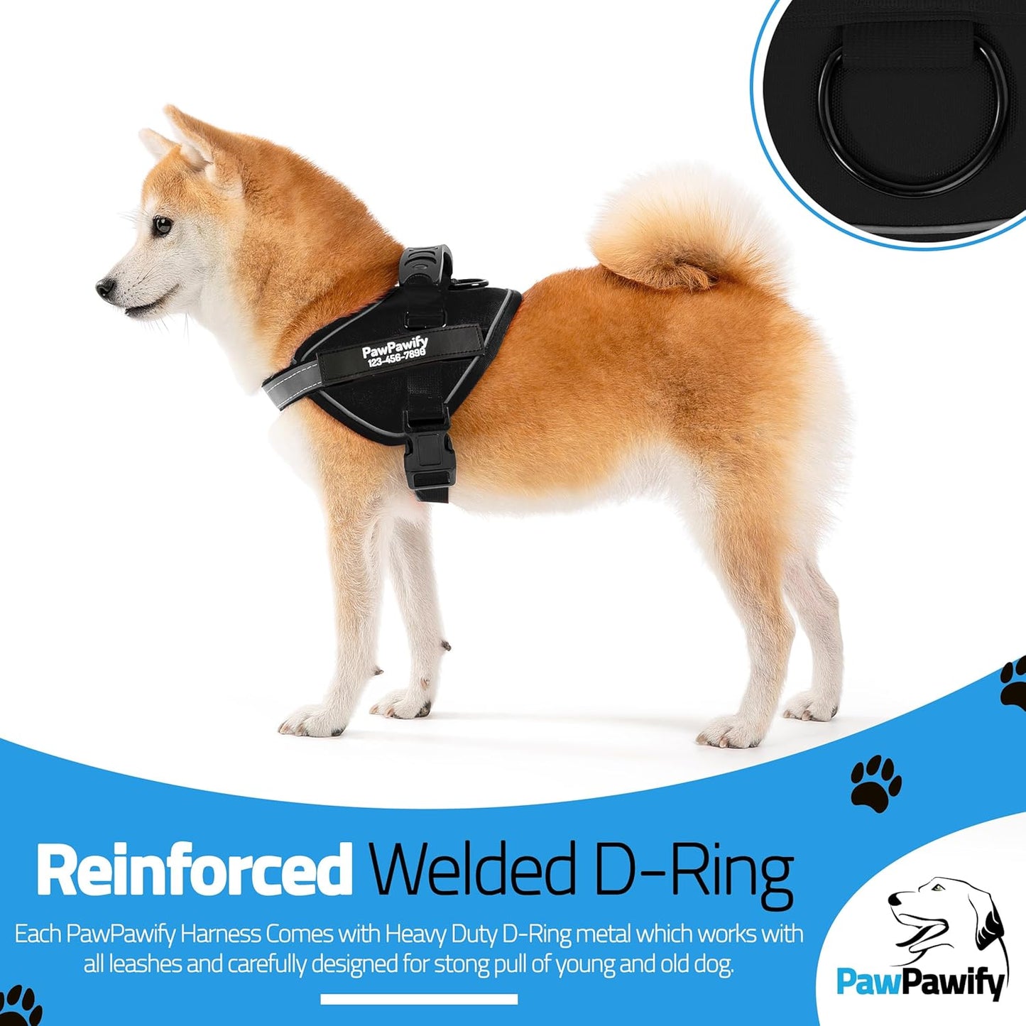 PawPawify Custom No Pull Dog Harness with Name and Phone Number, Heavy Duty Personalized Pet Vest to Prevent Tugging, Pulling, or Choking, Training and Walking (New Black, M (20-40 LBS))