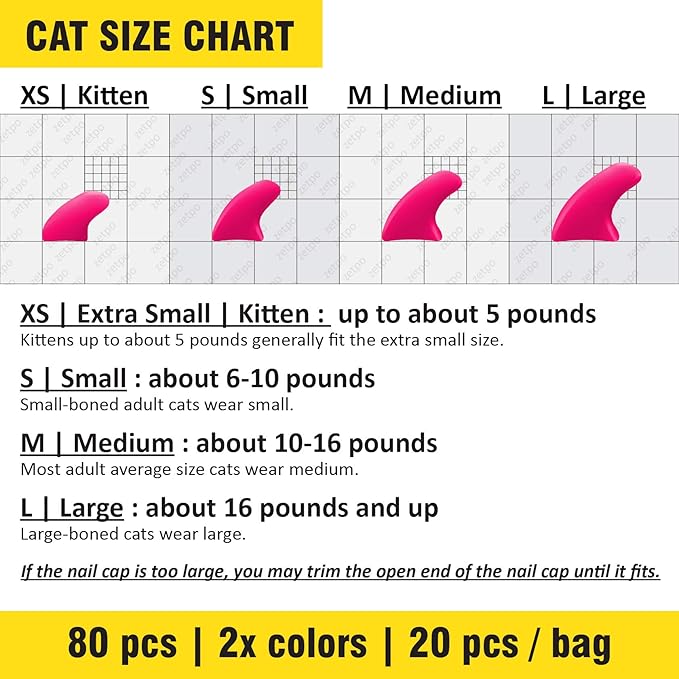 zetpo 80 pcs Cat Claw Covers | Cat Nail Caps | with Adhesives and Applicators (L, Red, White)