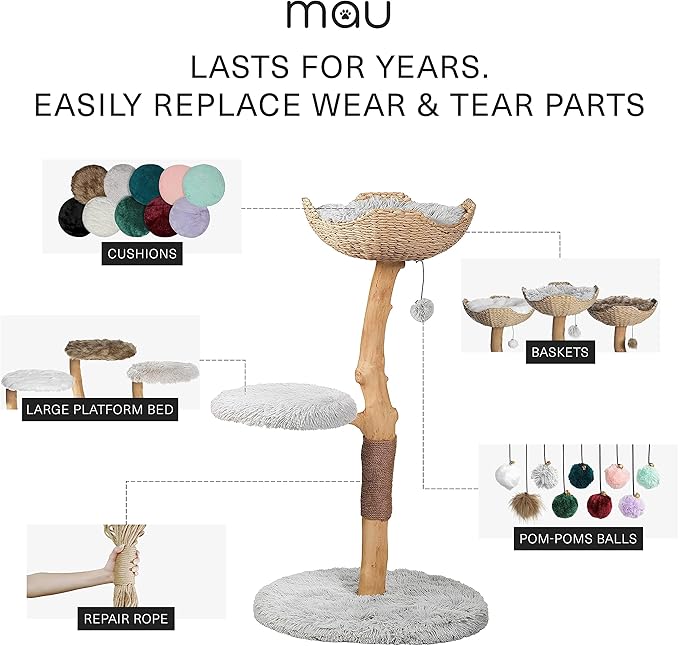 Wooden Cat Tree Tower, Modern Single Branch Cat Condo, Wood Cat Tree, Cat Climbing, Furniture for Cat, Cat Lover Gift, Cat Furniture,Cat Gift by MAU LIFESTYLE (Bullet Gray)
