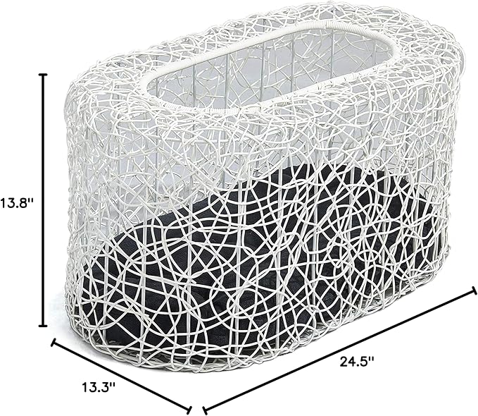 D+GARDEN Fun Stackable White Cat Condo for Indoor Cats - Interactive Play Rattan Modern Cat House for Indoor Cats Kitty, Pet Friendly Top/Side House Entry, Cat Bed Enclosed