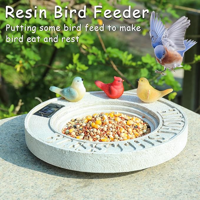 MUMTOP Bird Baths for Outdoors, Outdoor Garden Birdbath Bowl Resin Bird Baths and Feeder with Solar Birds Ornament for Outside Yard Table Decor