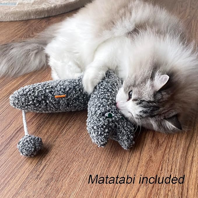 TTcat Catnip Silvervine Matatabi Pillow for Cats & Kittens,Cat Kicker Toy,Large Size Cat Pillow Soothing Plush Cat Toy(Grey).