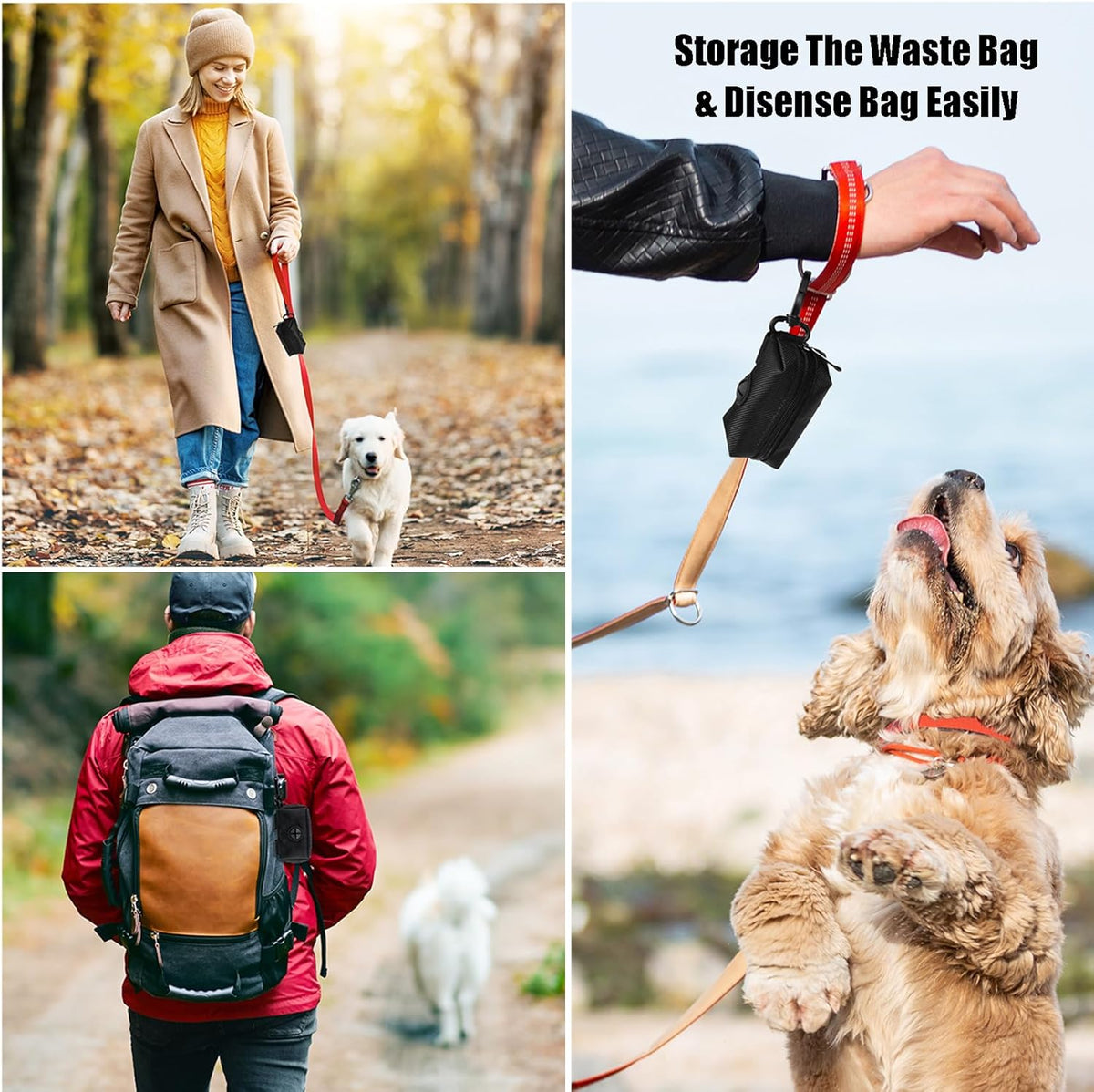 2Packs Dog Poop Bag Holder for Leash Attachment Dog Poop Bag Dispenser Dog Waste Bag Dispensers Dog Poop Bag Holders Fit Dog Leash Accessory With Hand Free Holder Carriers, Pink & Black