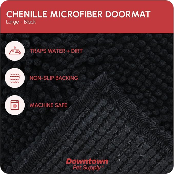 My Doggy Place Microfiber Dog Mat for Muddy Paws, 36" x 26" Black - Absorbent and Quick-Drying Dog Paw Cleaning Mat, Washer and Dryer Safe - Non-Slip Rubber Backed Dog Floor Mat, Large