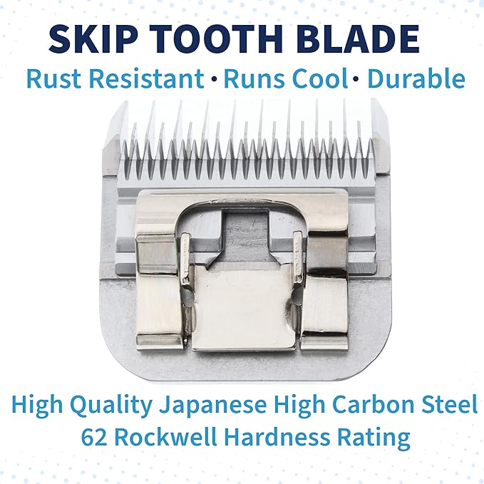 Detachable A Series 3 3/4 Skip Tooth Blades for Dog Grooming Cut Length 1/2" - 13mm -Skip Tooth Japanese Carbonized Steel Skip Tooth Clipper Blades Compatible A5 Series(3 3/4SK)