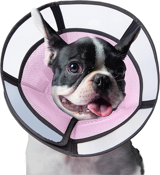 Soft Dog Cone Collar, Comfortable Pet Recovery Neck Collars After Surgery for Large Medium Dogs, Plastic Breathable Elizabethan Dog Head Circle Stop Licking, Adjustable Cones 20cm /8" Long (M Pink)