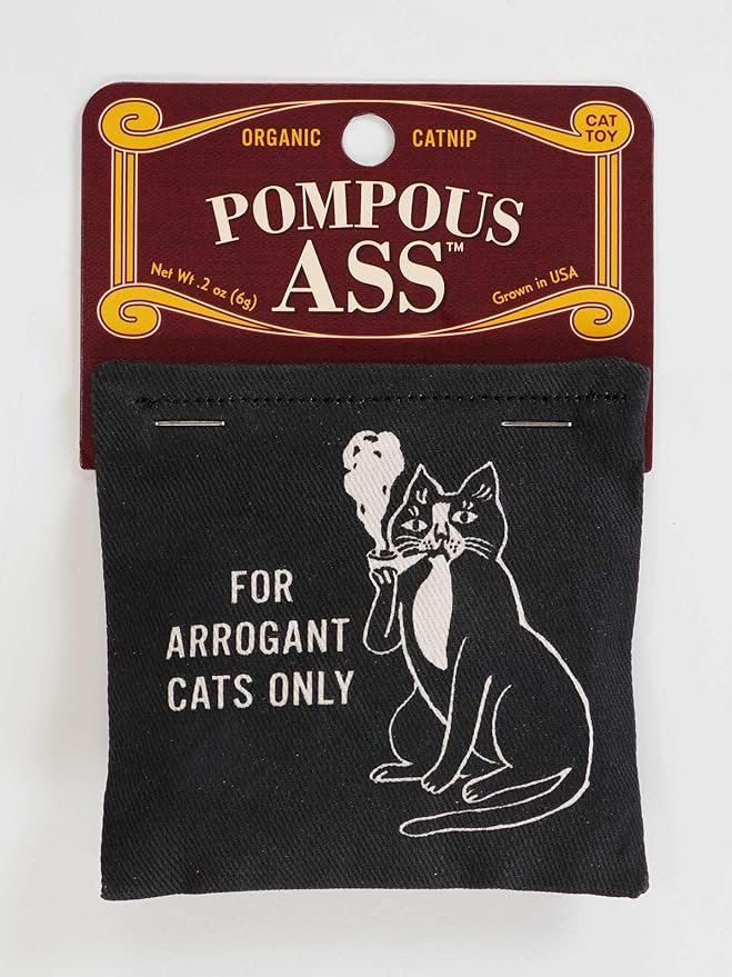 Blue Q Catnip Cat Toy, Pompous. Premium Organic Catnip Grown in The USA, 100% Cotton Pouches, Kitty Graphics Sure to Delight Every Cat-Keeper.