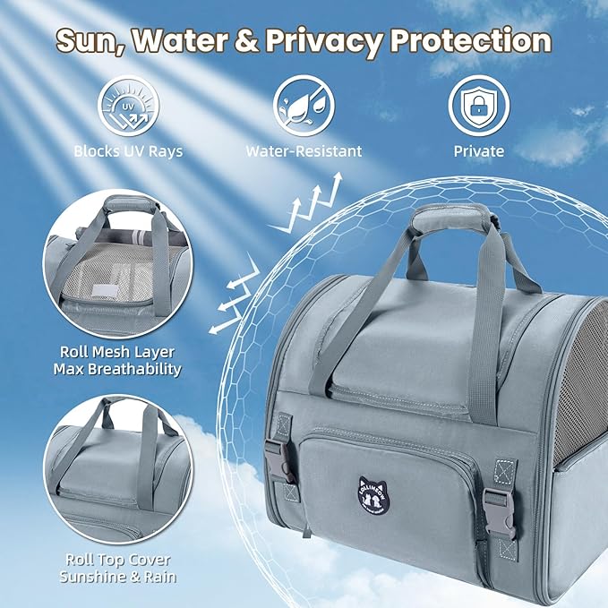 Lollimeow Expandable Cat Carrier Backpack for Large Cats - Airline Approved Pet Carrier Backpack for Small Dogs, Hiking & Travel, Waterproof with Breathable Mesh, 14lbs Capacity (Light Grey, Standard)