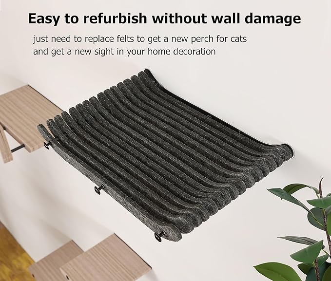 Wall Mounted Cat Shelves and Perches,Scratchable Cat Beds & Furniture for Indoor Cats, Soft PET Felt Feline Climbing Wall Set, Modern Jungle Gym System for Lounging and Sleeping (Set of 4-Grey)